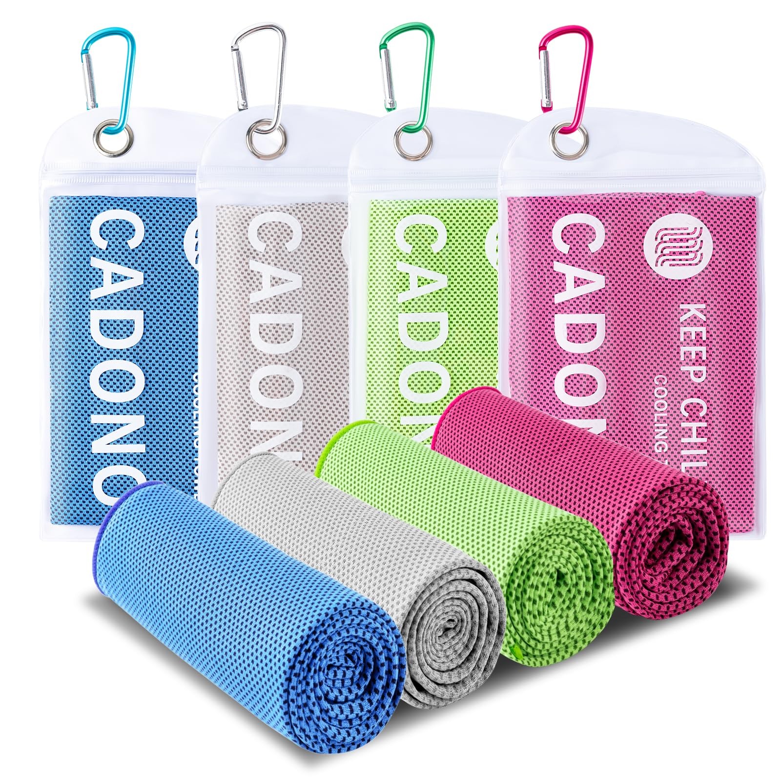 CADONO 4 Pack Cooling Towel (40&Prime;x12&Prime;), Soft Large, Light Blue/Green/Pink/Grey