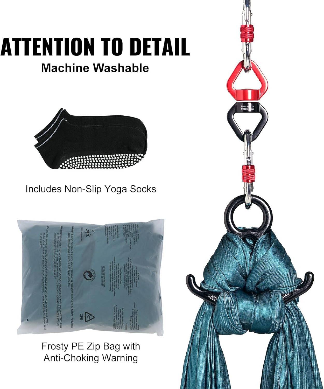 Aerial Silk & Yoga Swing, Aerial Yoga Hammock Kit with 100Gsm Nylon Fabric, Full
