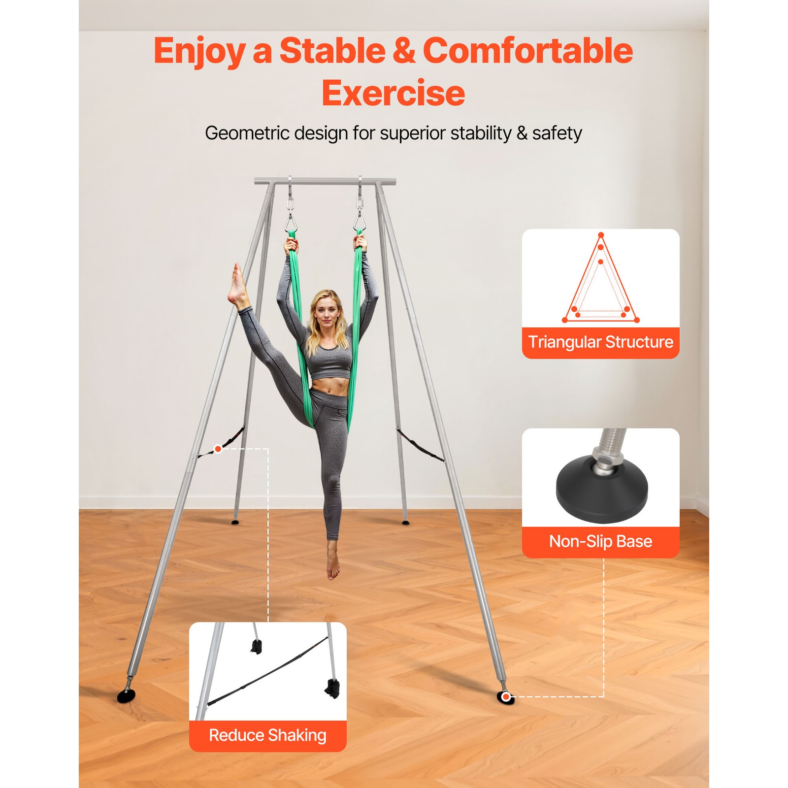 9.6ft Yoga Swing Frame Aerial Silk Stand 551 lbs Non-Slip Base Detachable
