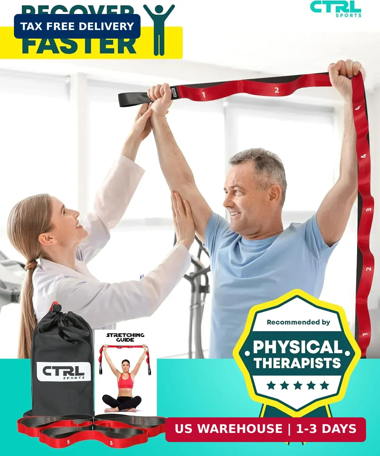 Stretching Strap with Loops – Non Elastic Stretch Band for Physical Therapy, Yog