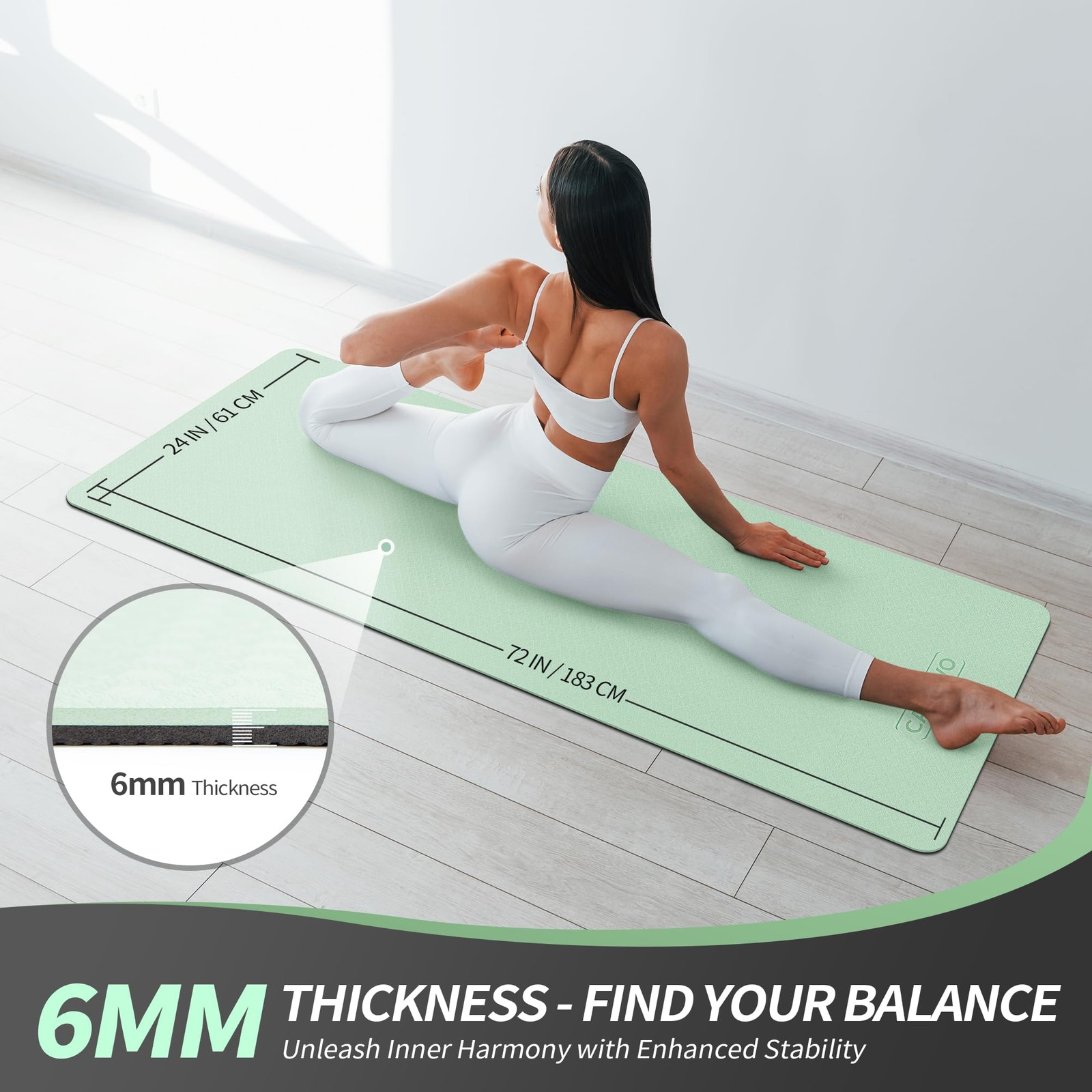 CAMBIVO Yoga Mat for Women Men Kids, 72&Prime; x 72*24*0.24 inch, Mint Green+Gray