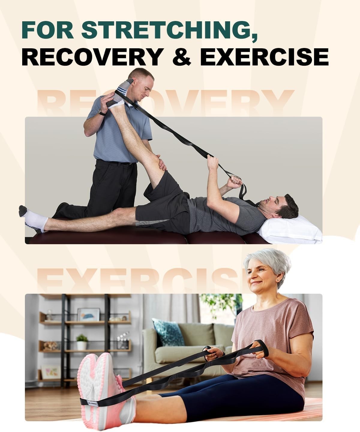 Aesthetic Stretching Strap for Exercise & Physical Therapy – 75&Prime; Long, 1&Prime; Wide