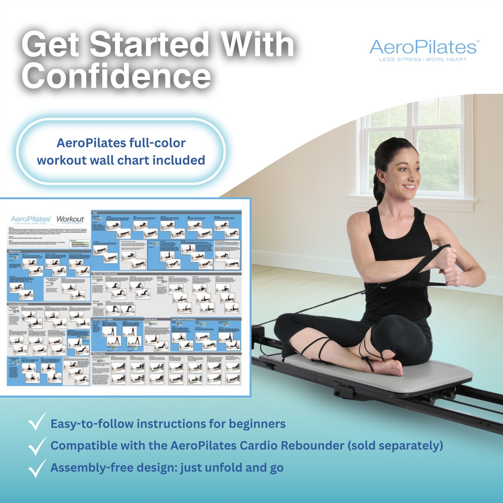 Stamina AeroPilates 287 Folding Pilates Workout Reformer Machine w/o Rebounder