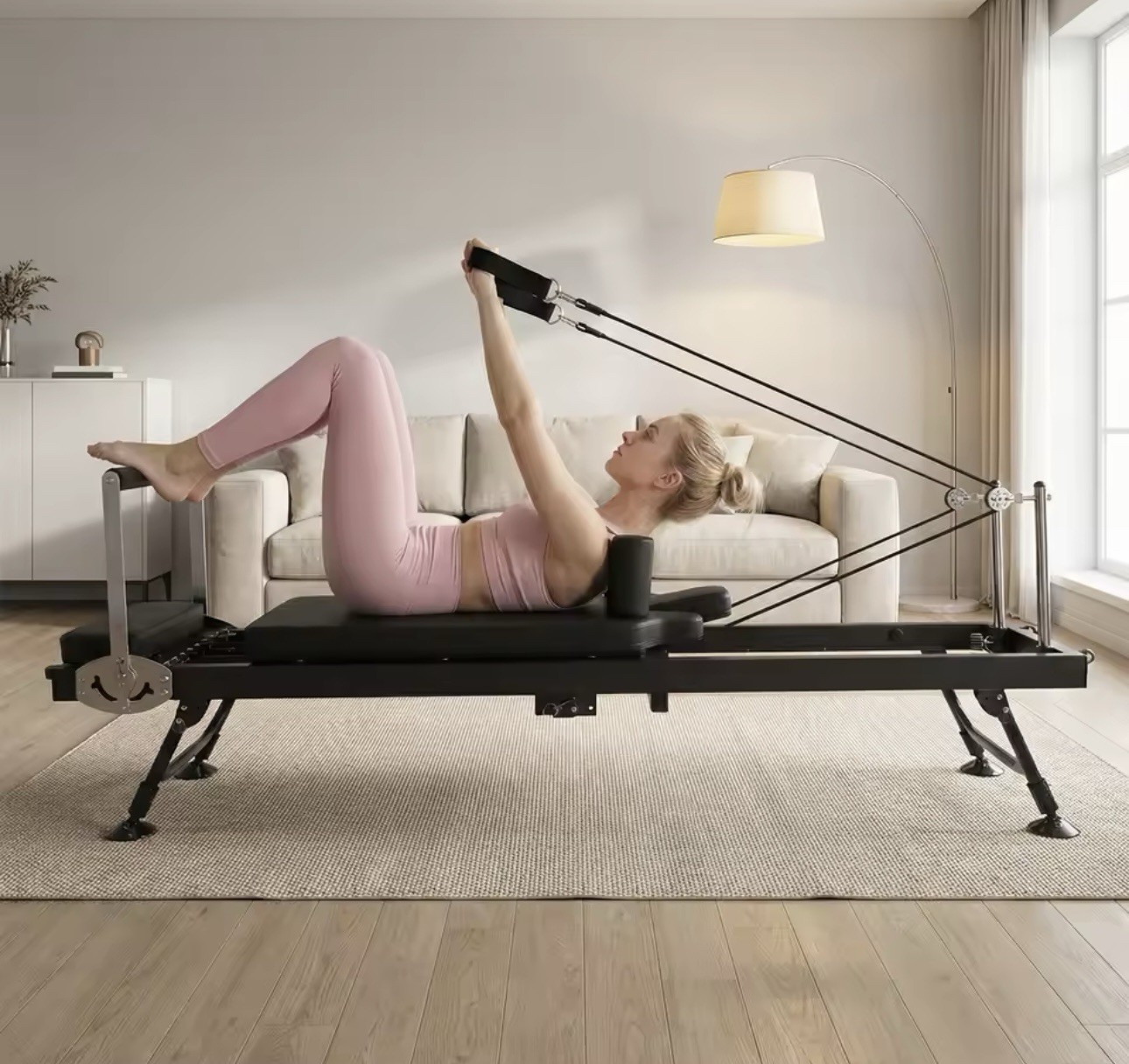 Foldable Pilates Reformer with Silent Pulleys, Springs Resistance, 300 lbs Capa…