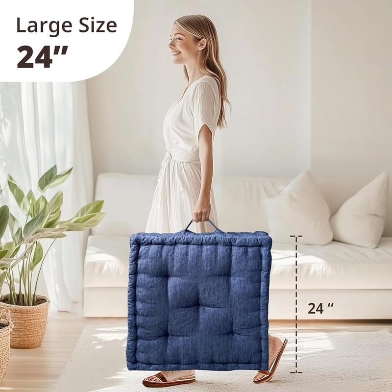 Large Floor Cushion Tufted Meditation Pillow Yoga Support Portable Handle New