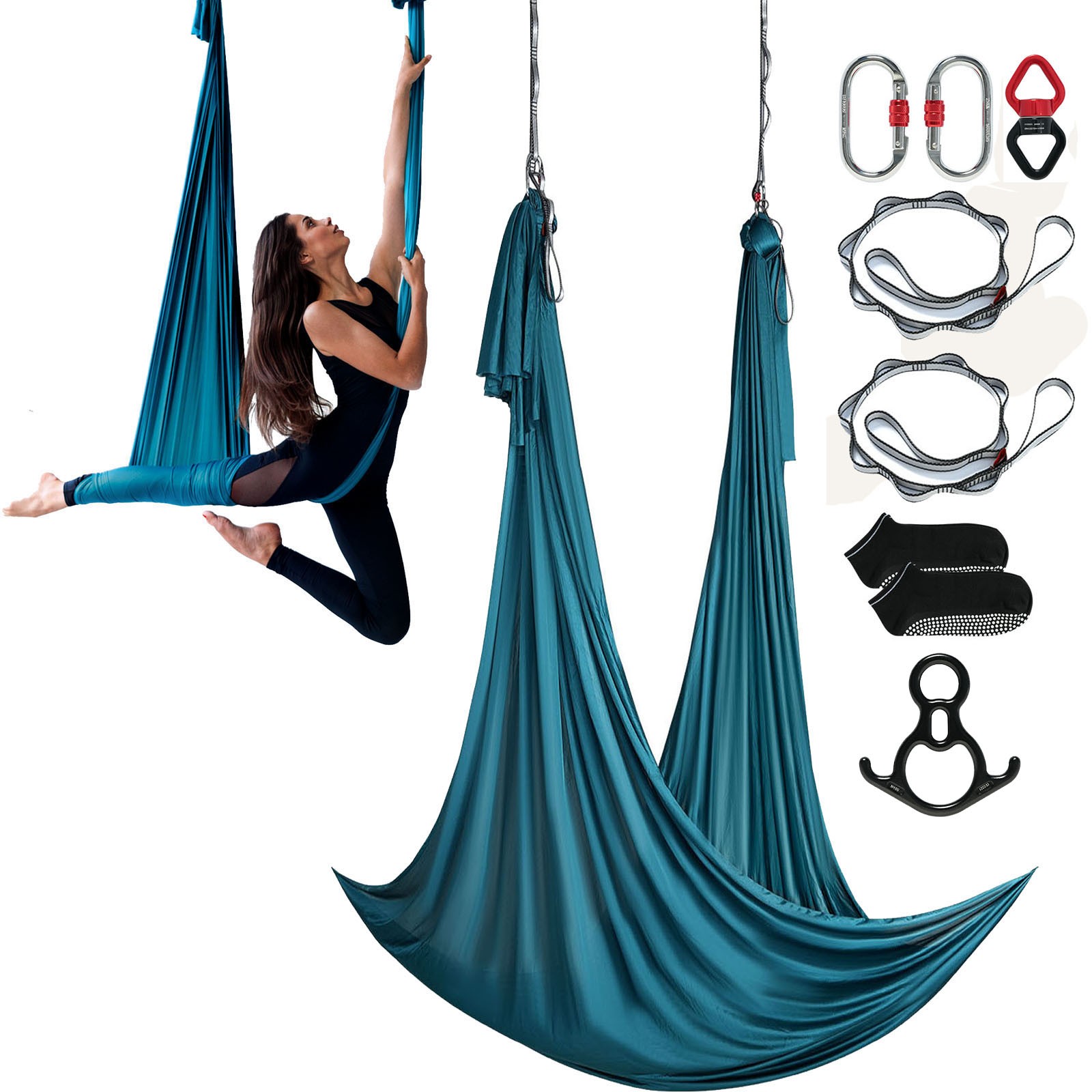 VEVOR Aerial Silk Yoga Swing Set 11 Yards Hammock Trapeze Inversion Fly Green