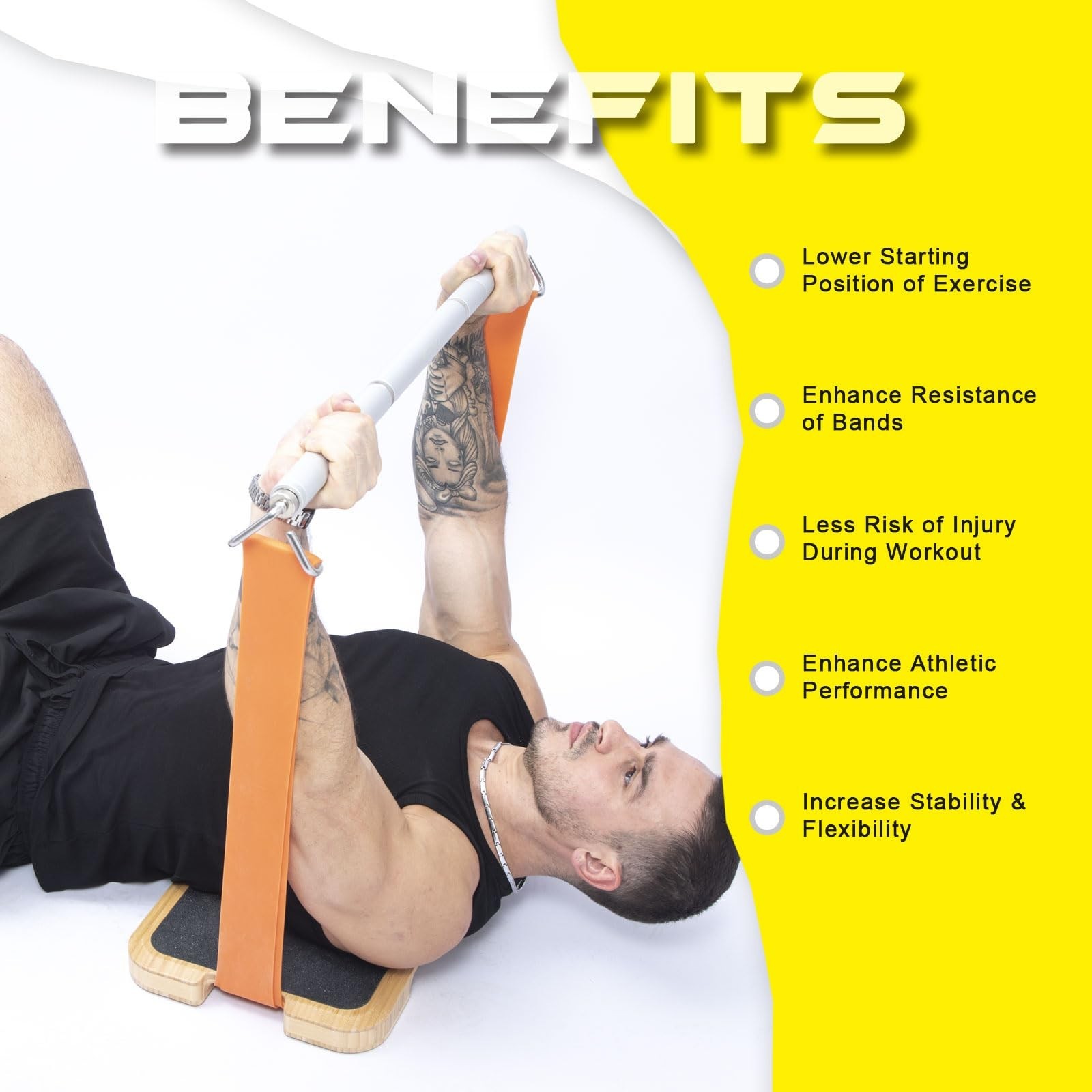 Resistance Band Workout Footplate – Wood Exercise Platform with Non-Slip Surf…