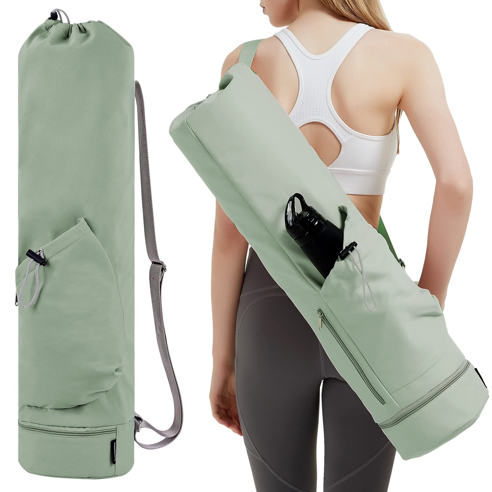 Yoga Mat Bag with Water Bottle Pocket and Bottom Wet Pocket, Exercise Yoga Ma…