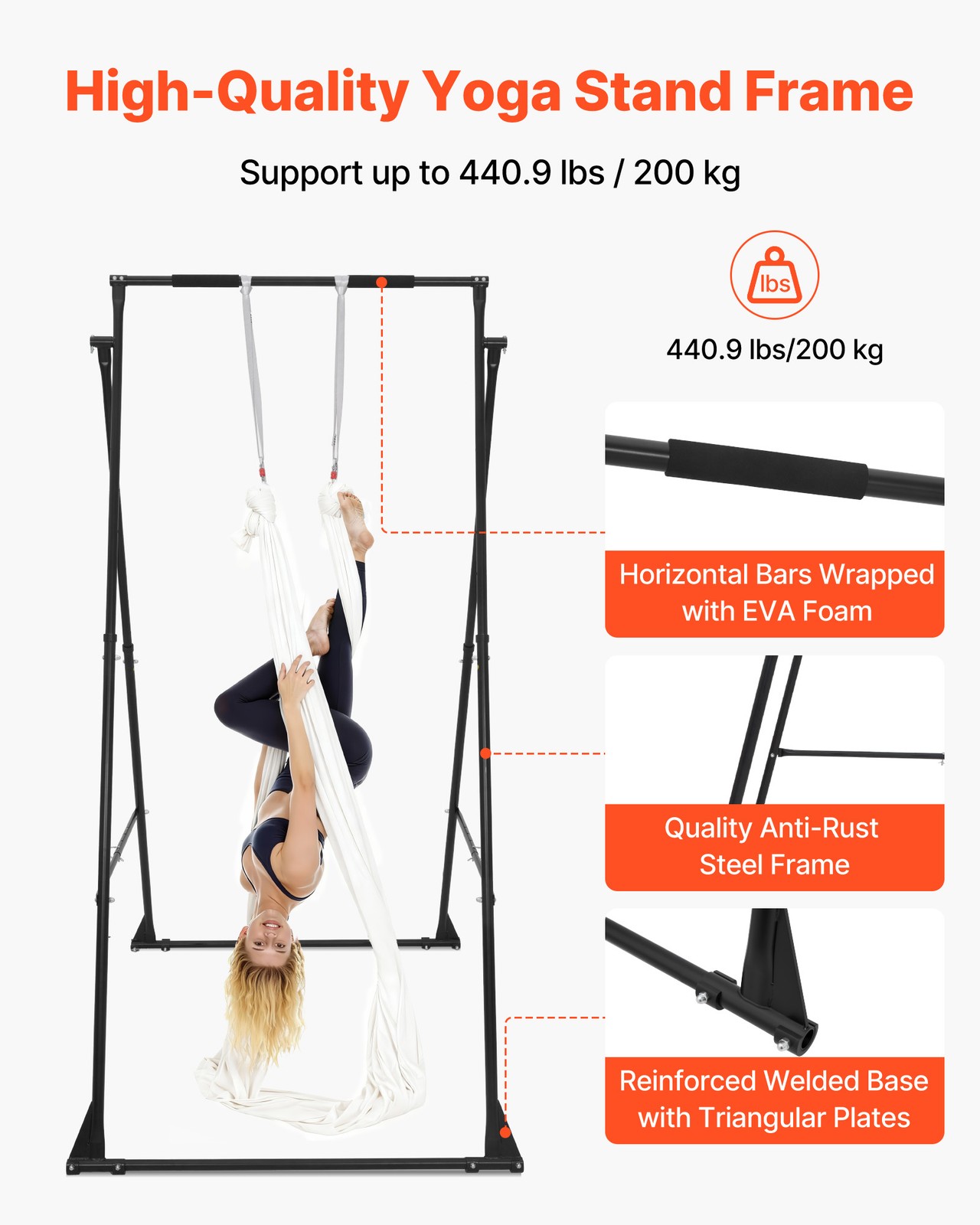 VEVOR Yoga Stand Frame 440.9 lbs Load Swing Stand with 6.6-yard Yoga Hammock