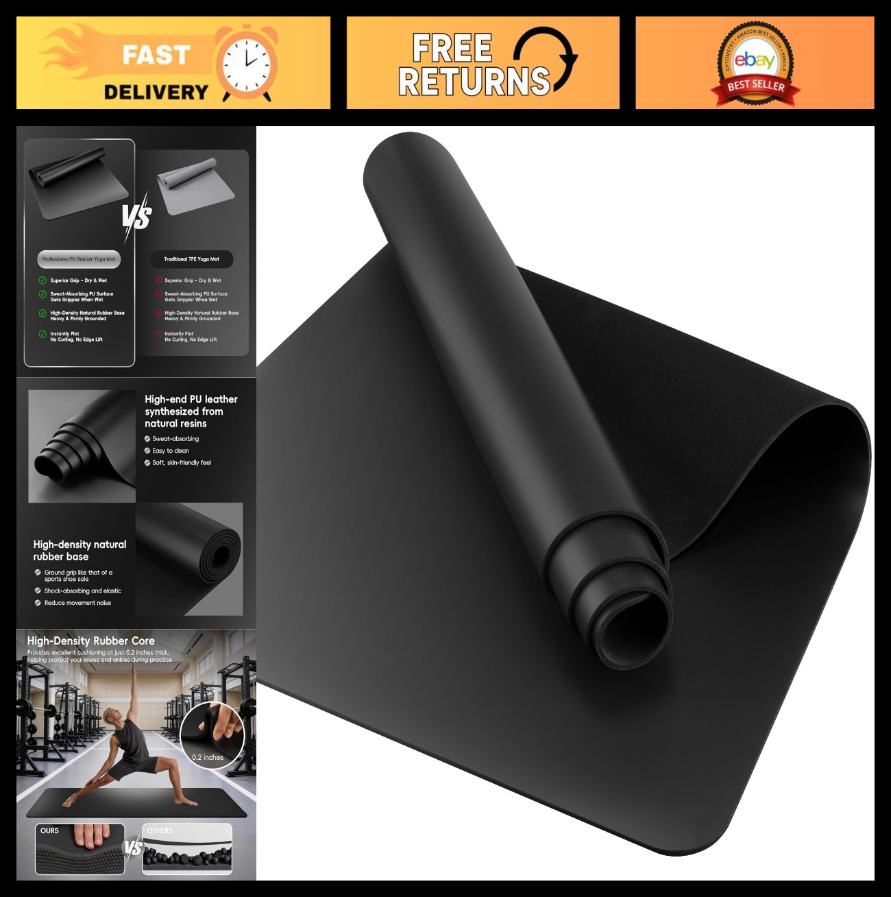 Non-Slip 5mm Thick Yoga Mat – 72&Prime;x27&Prime; Exercise Pad for Hot Yoga, Pilates & HIIT
