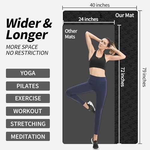 Extra Long Non-Slip TPE Yoga Mat 79&Prime; x 40&Prime; x 1/2&Prime; Thick for Home Gym, Pilates &