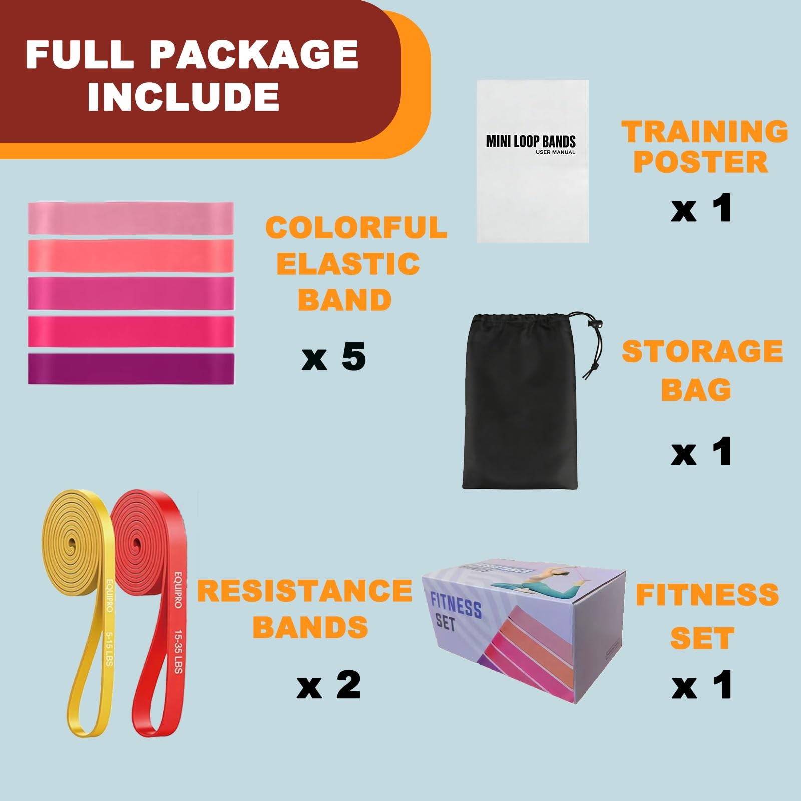 Exclusive Resistance Band Set, 5 Multi-Colored Booty Eexercise Bands & 2 Pull…