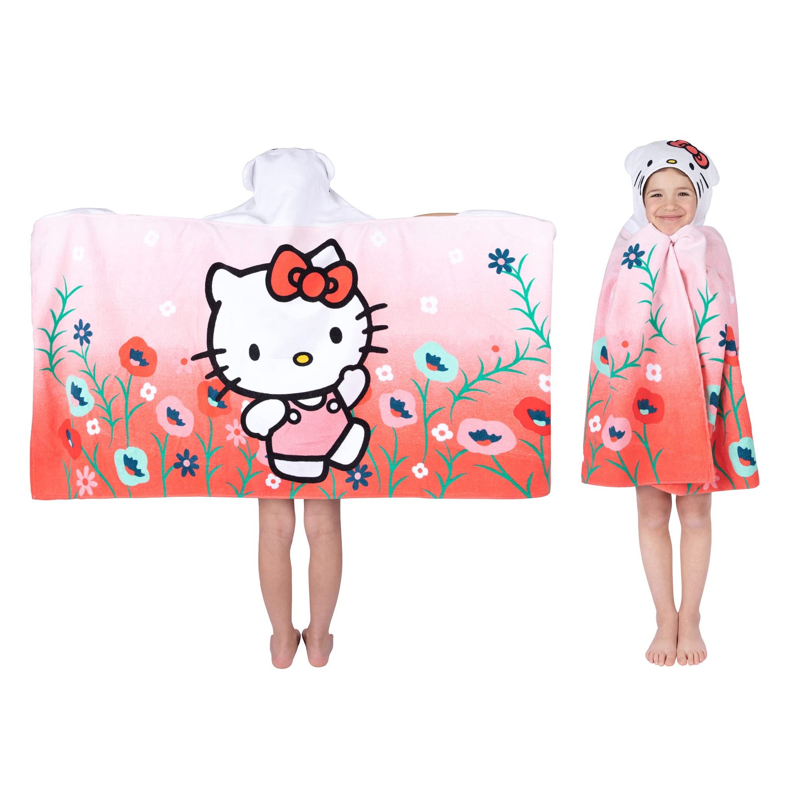 Hello Kitty Bath/Pool/Beach Soft Cotton Terry Hooded Towel Wrap 24 In X 50 In
