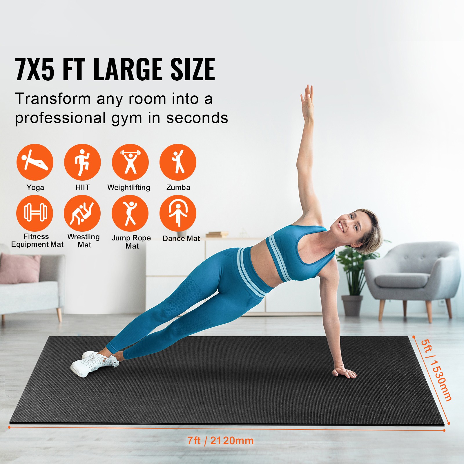 Exercise Mat Non Slip Yoga Mat Gym Fitness Pilate Workout Mat (7x5ft)