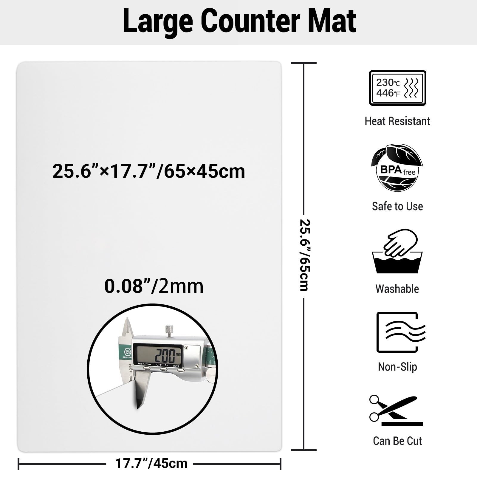 Ewen 25.6×17.7in 2mm Silicone Mats for Kitchen Counter, Extra Large Thick Hea…