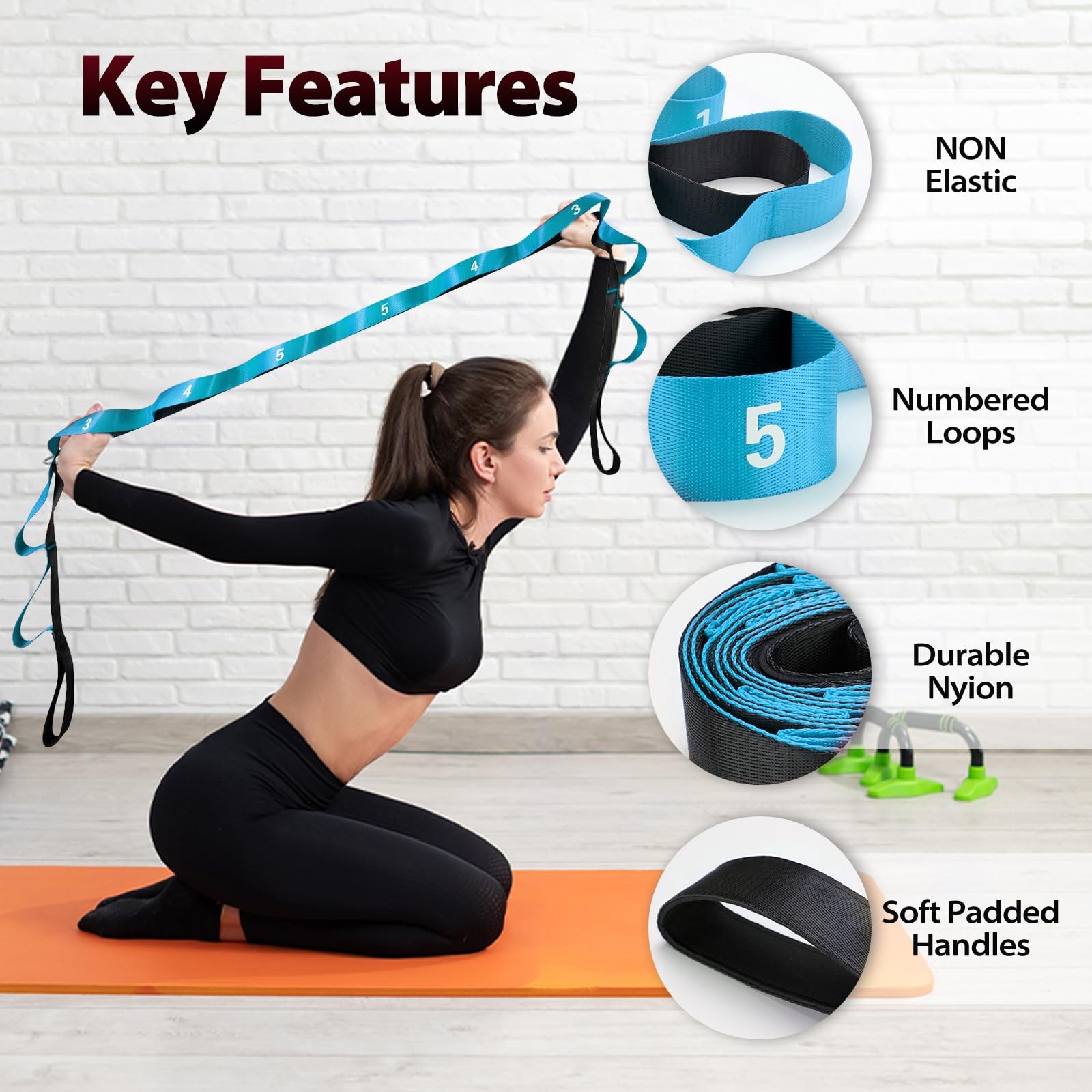 Acozycoo Stretching Strap with Length: 86 inches, Width: 1.5 Blue