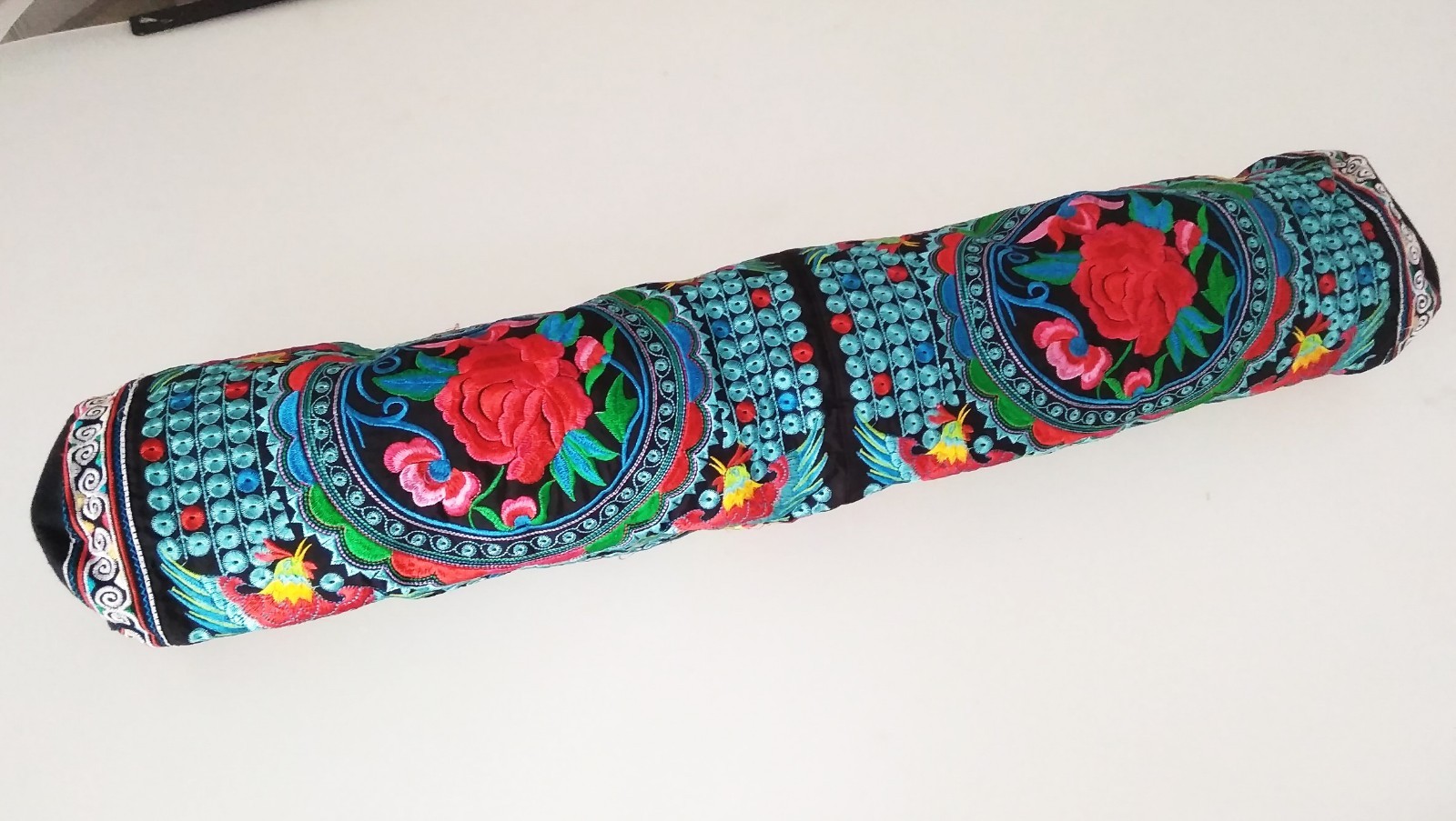 Handmade Fabric Yoga Mat Bag Accessory Blue Carrier Gym Tribal Art Thai Craft 5