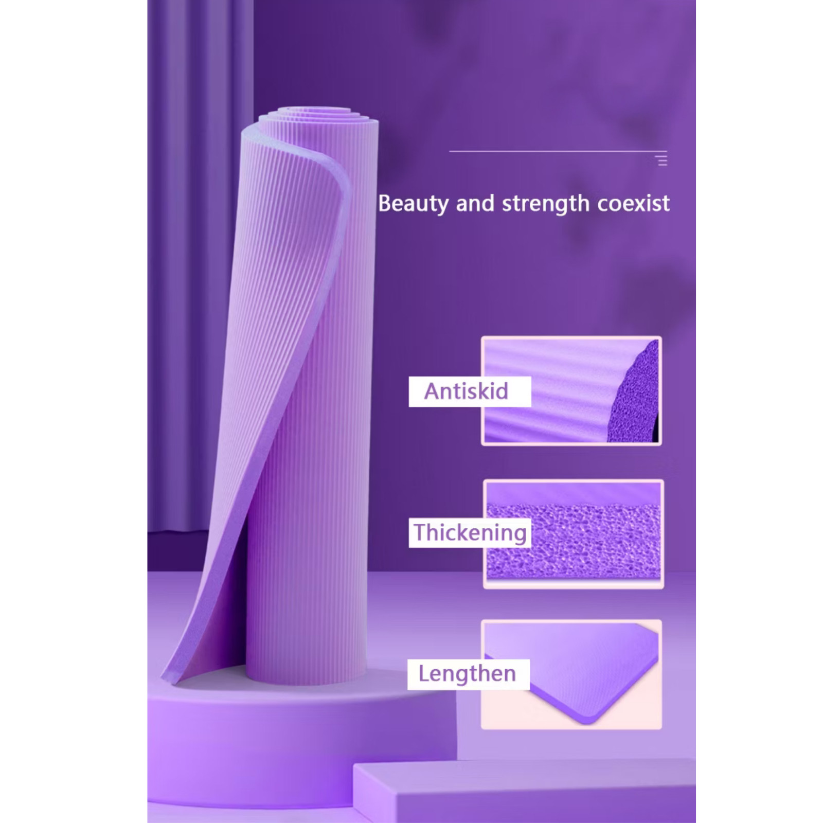 Purple Yoga Mat 10mm Thick Non-Slip 183x61cm + FREE Carry Bag Home Fitness