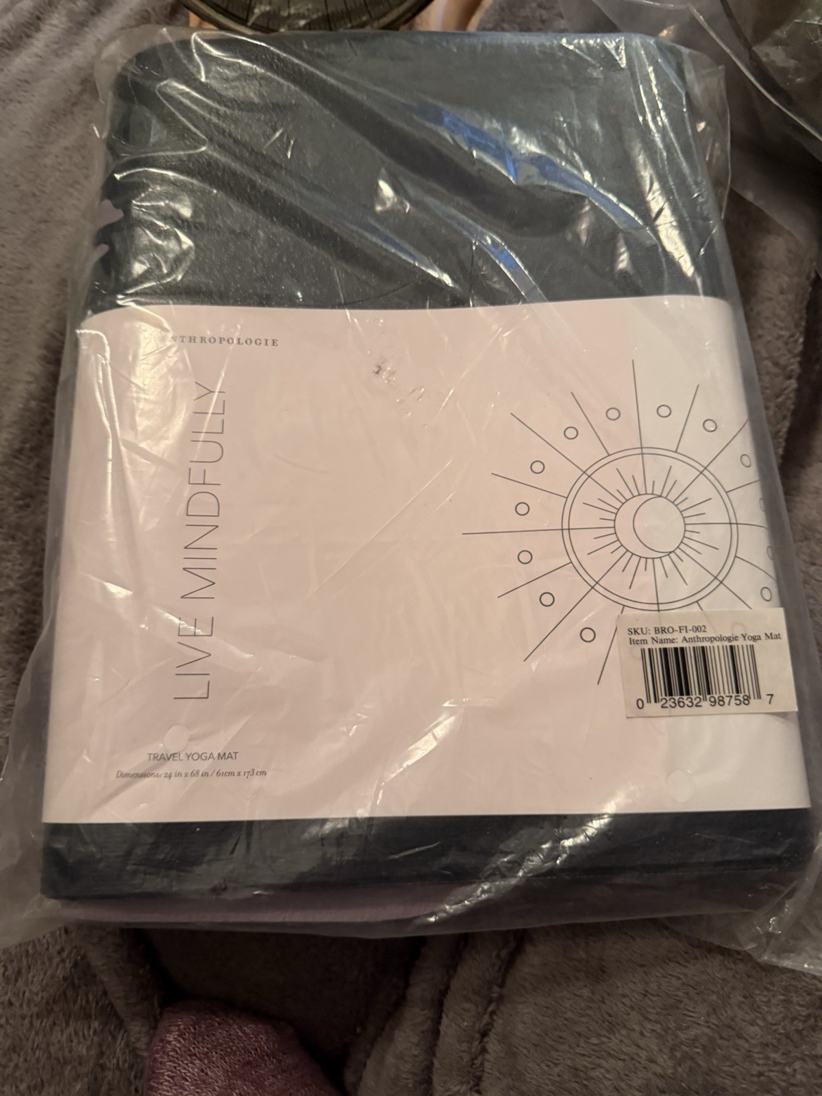 Anthropologie Live Mindfully Travel Yoga Mat Blue Purple 24 x 68 New SHIPS FREE