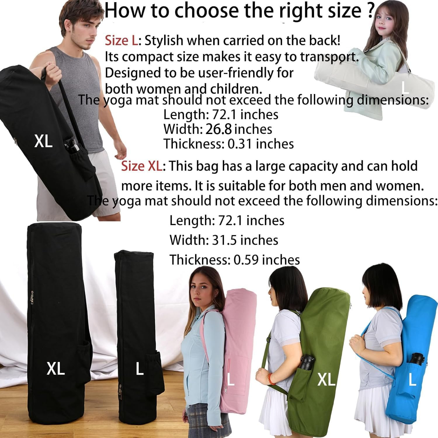 Cotton Yoga Mat Bag with Pockets and Adjustable Strap – Full Zip Cargo Yoga Mat