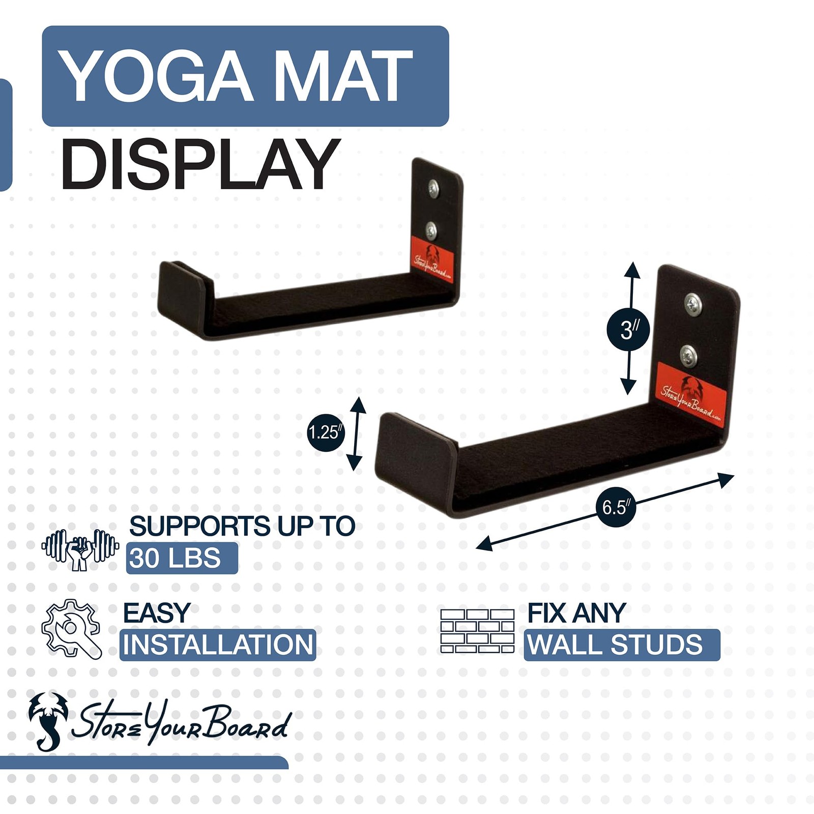 Large Yoga Mat Storage Rack Foam Roller Wall Hooks Fitness Gear Organizer