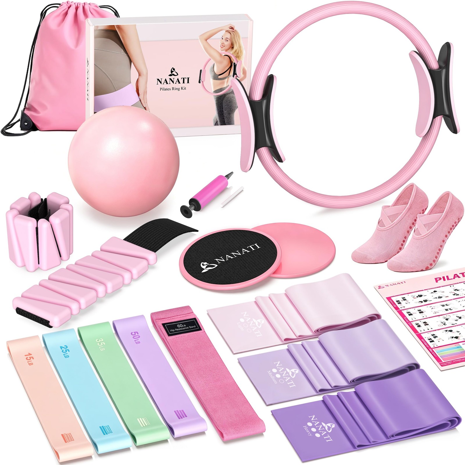 NANATI Pilates Kit with Ankle Weights, Pink