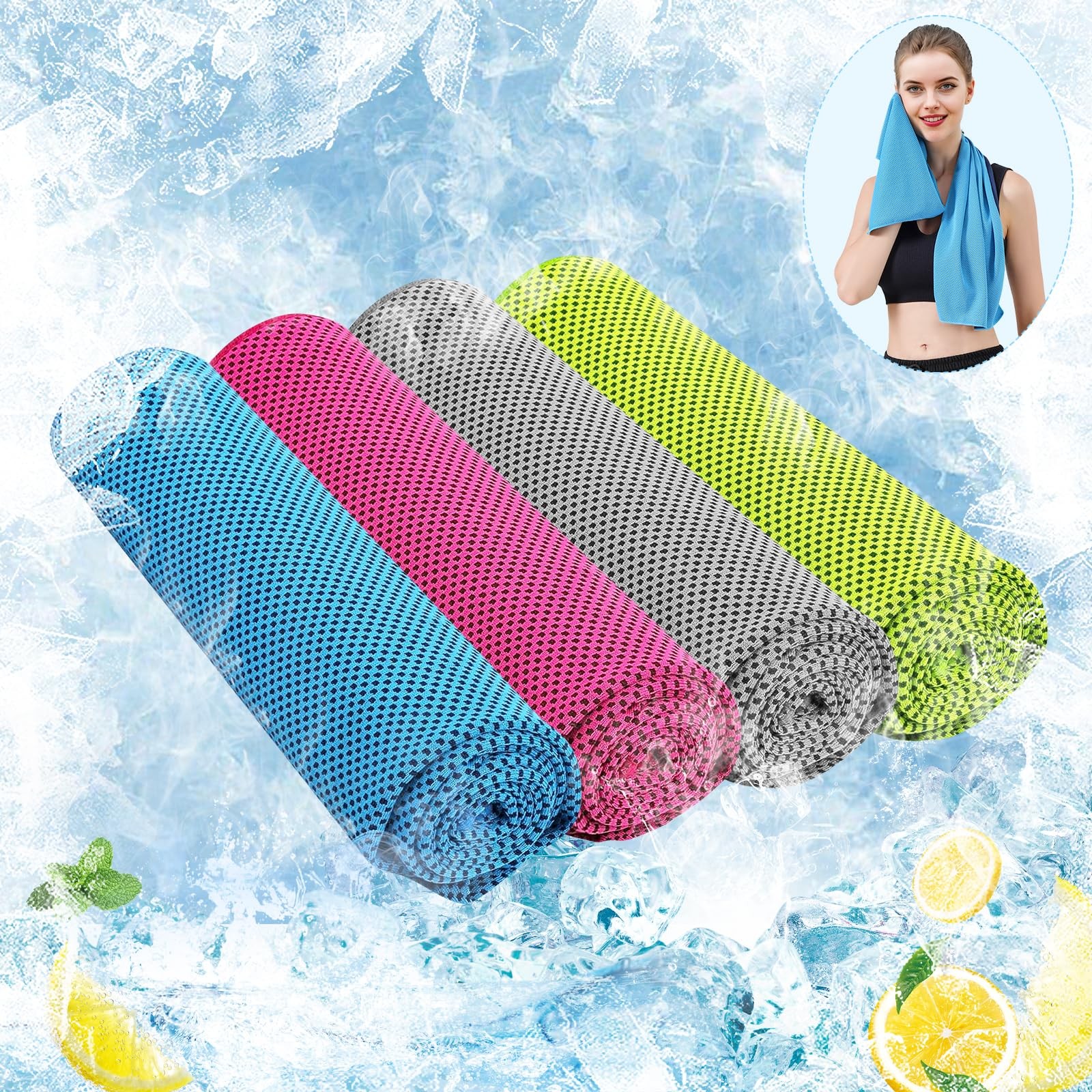 Cooling Towels for Neck/Face Ice 40 inches x 12 inches, Blue/Pink/Grey/Green