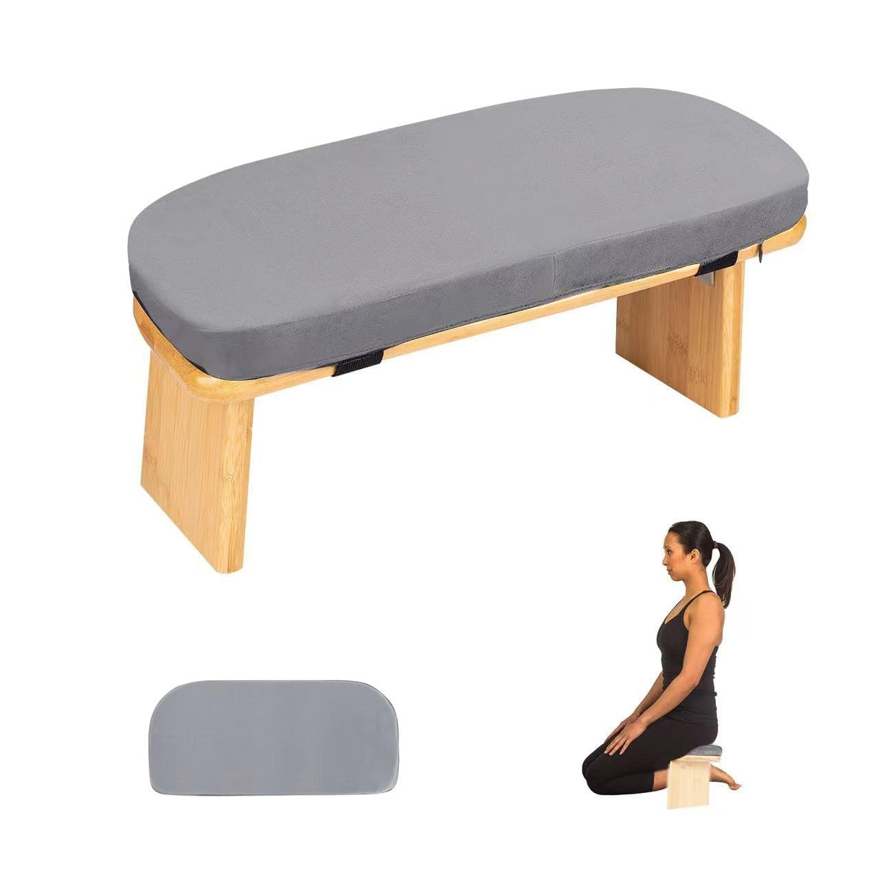 Meditation Bench with Cushion Foldable Ergonomic Bamboo Kneeling Stool Seiza …