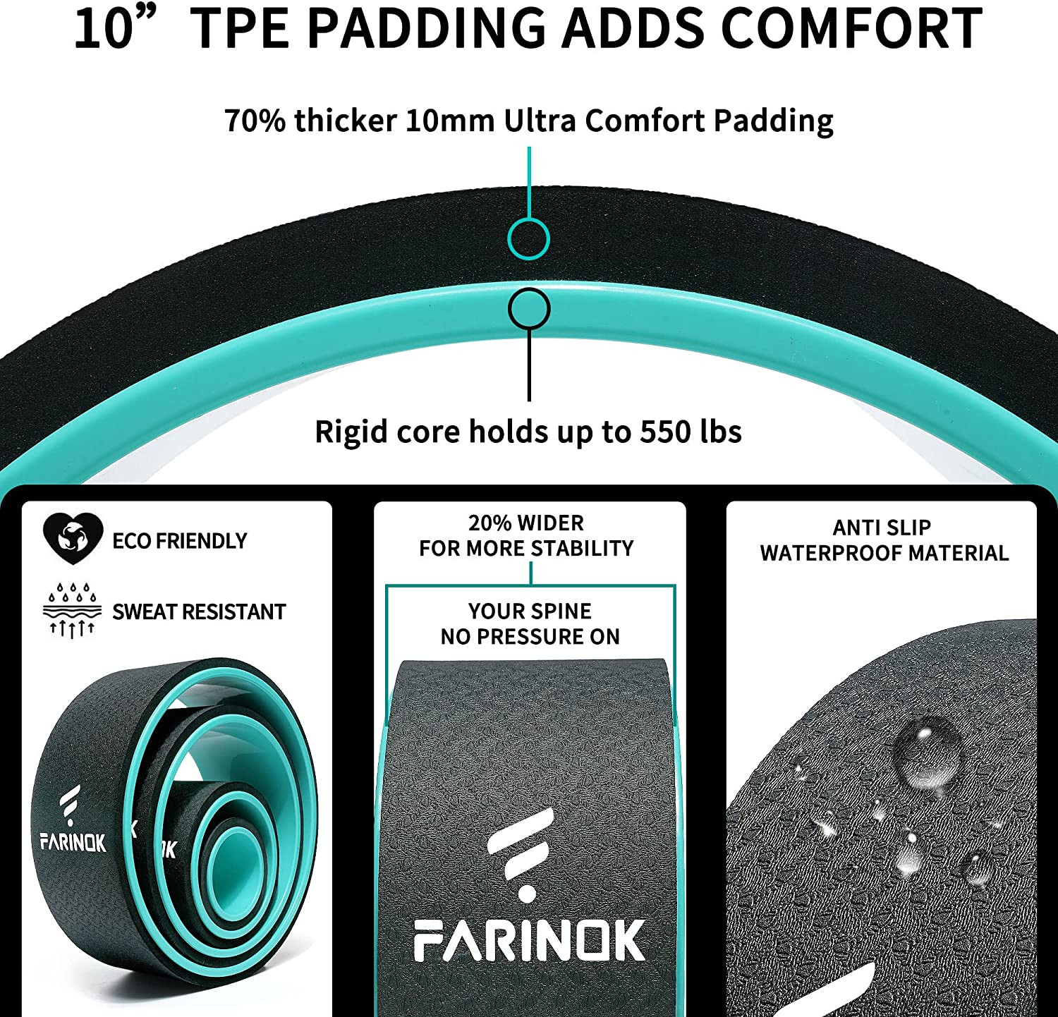 Yoga Wheel Set of 3+1, Upgraded 10MM Thick Back Wheels for Pain Relief & Stretch