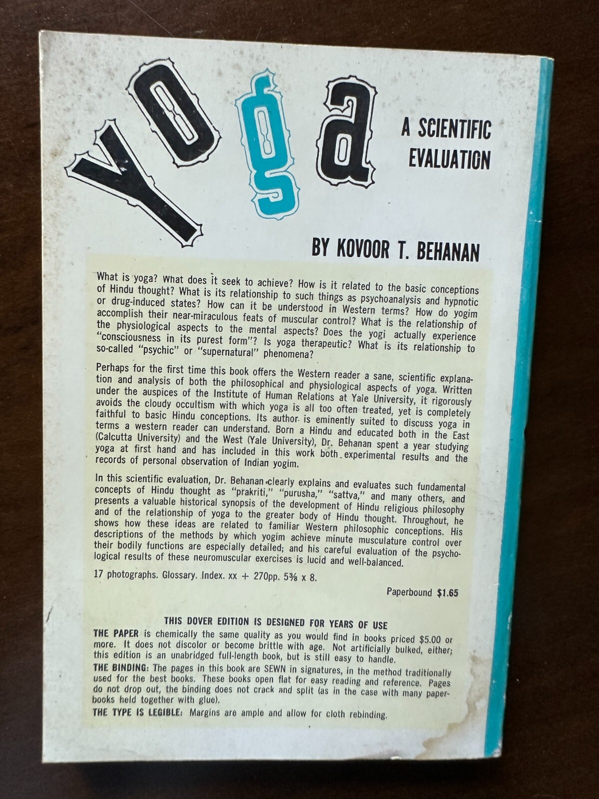 Yoga A Scientific Evaluation by Kovoor T. Behanan 1959 Dover Edition