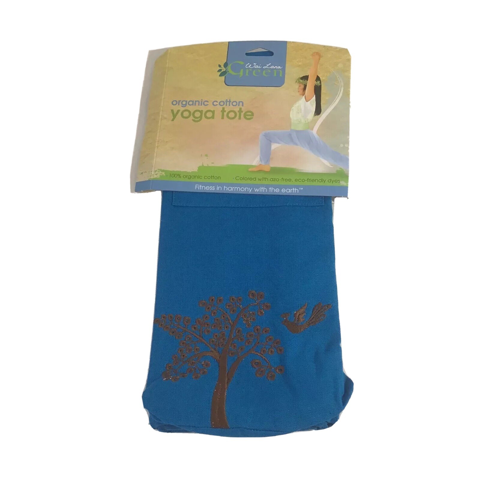 New Wai Lana Green Yoga Tote Organic Cotton Eco Friendly Tree Design Blue