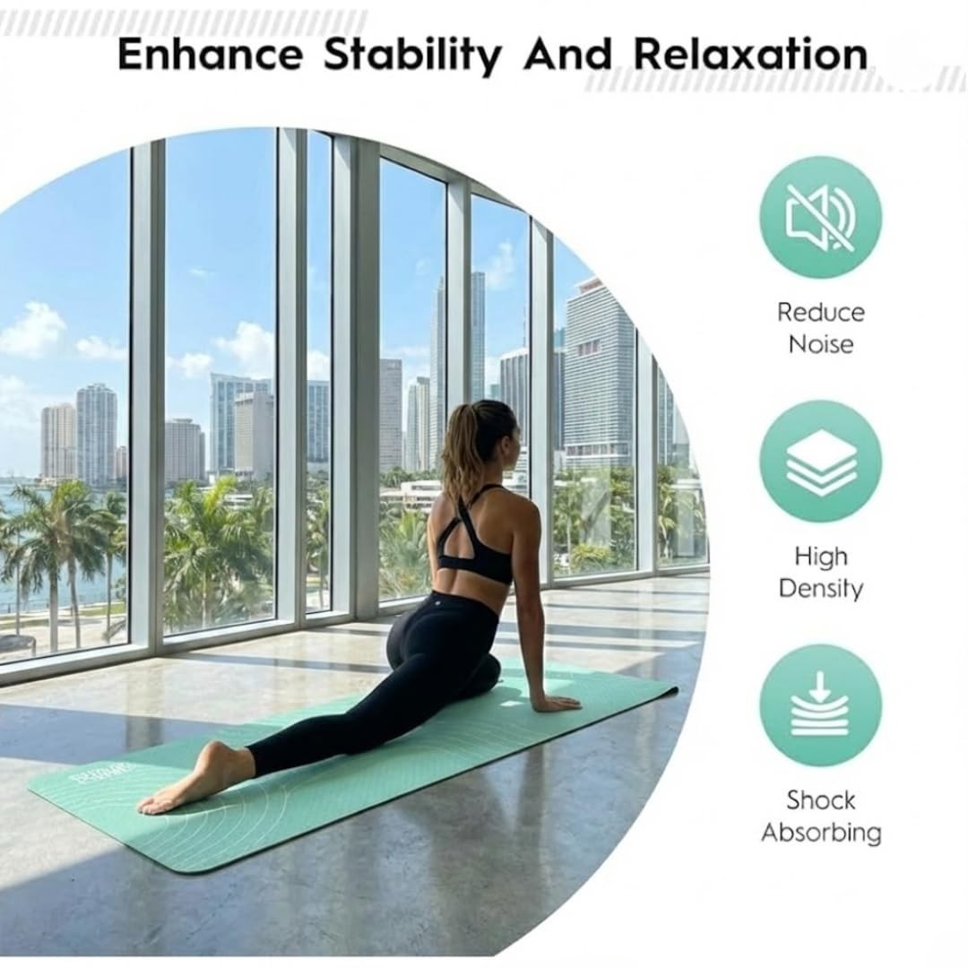 TPE Yoga Mat (72&Prime; x 24&Prime; x 5mm) – Cruise Color Non-Slip Workout Mat with Align…