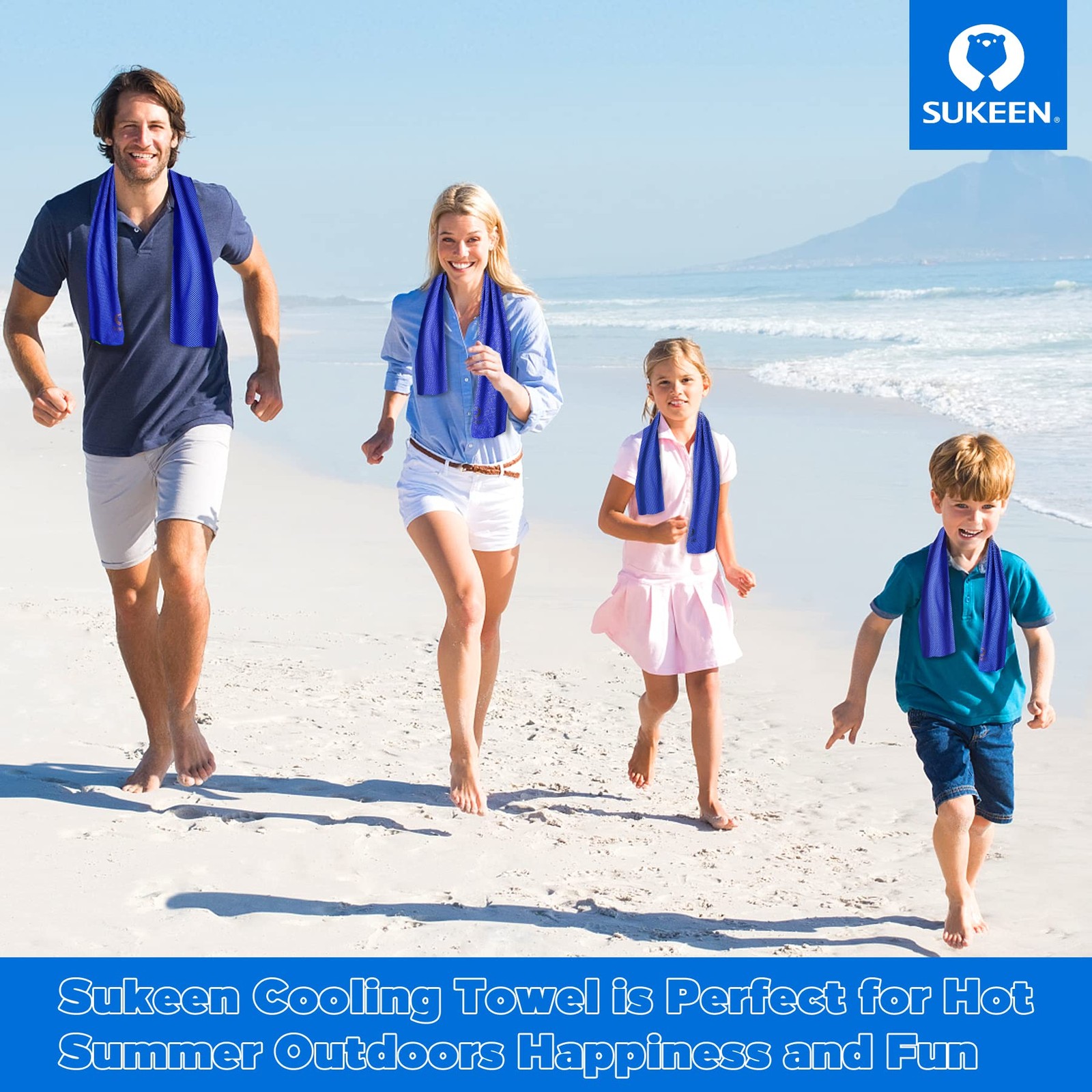 Sukeen 4 Pack Cooling Towel 40&Prime; x 12&Prime;, Blue/Grey/Purple/Dark Blue