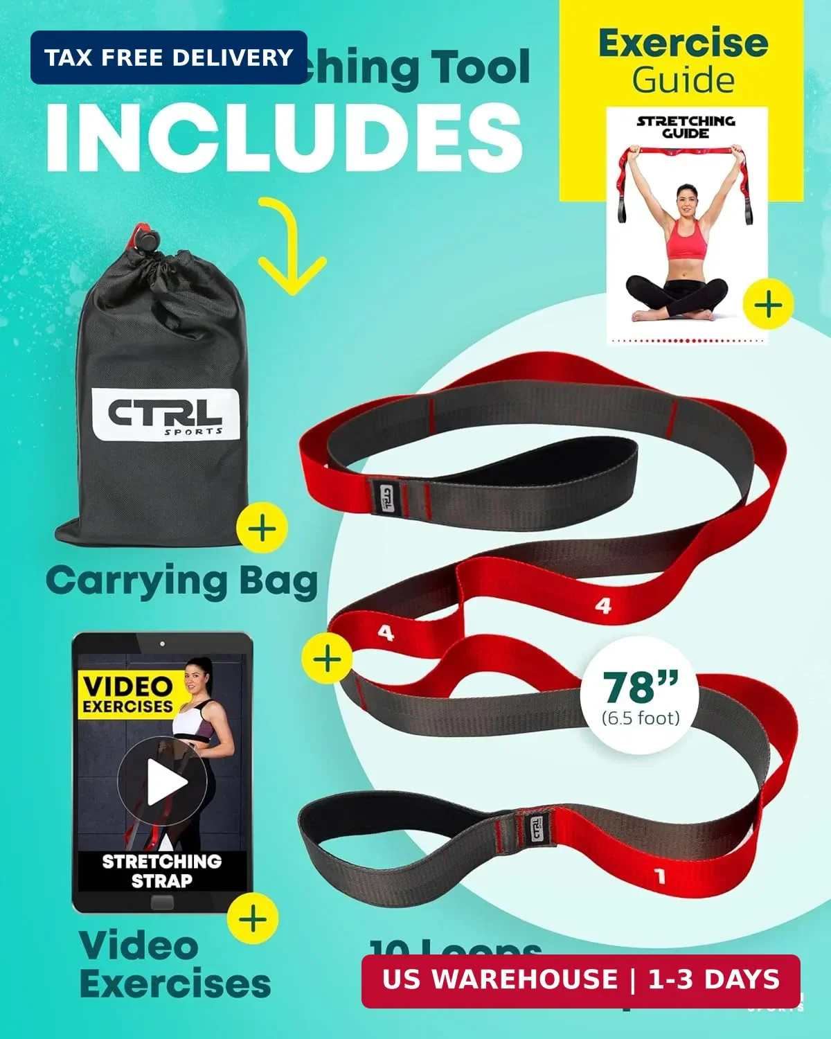 Stretching Strap with Loops – Non Elastic Stretch Band for Physical Therapy, Yog