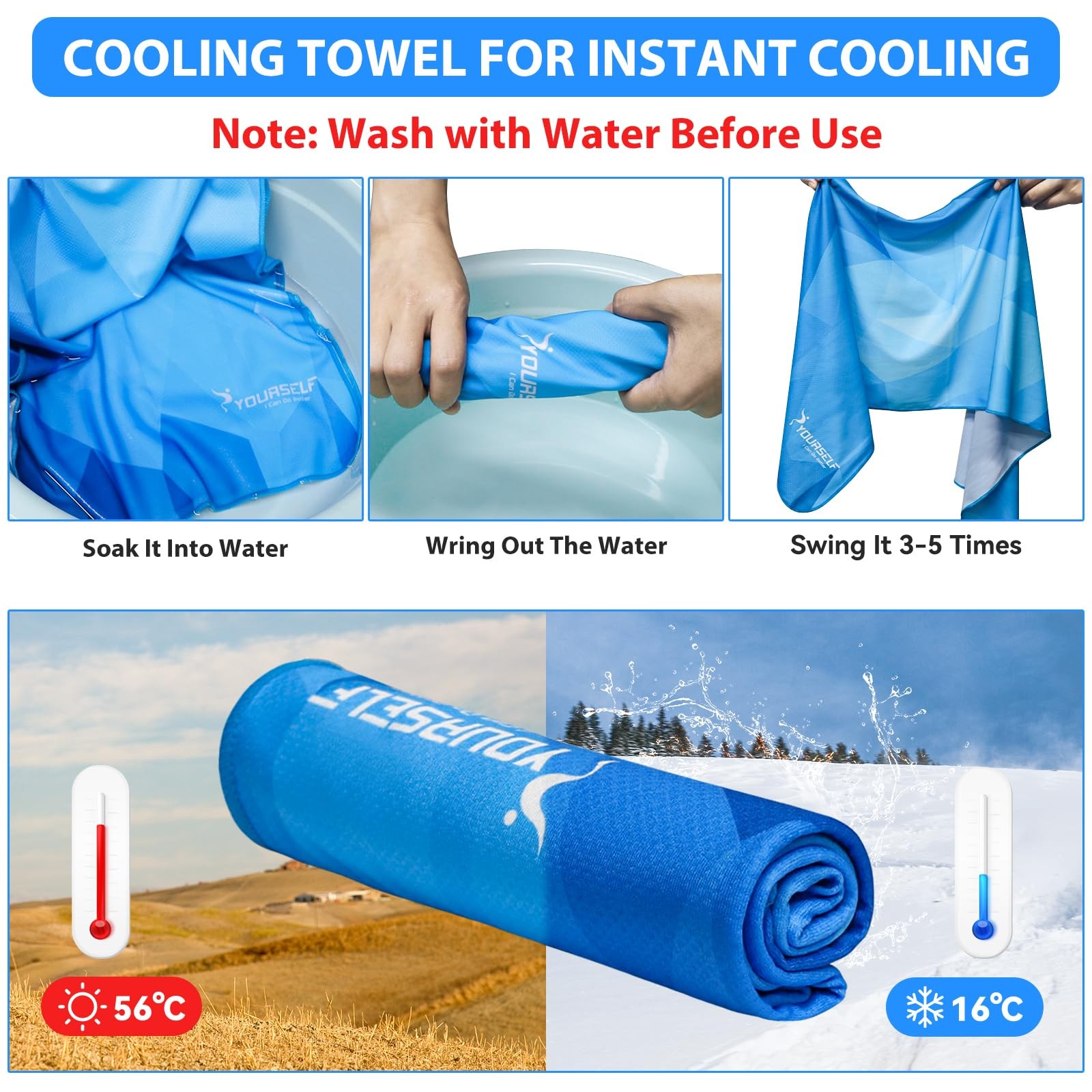 SYOURSELF Cooling Towels for 40&Prime;x12&Prime;, 4 Pack-blue Starry,starry,geo Blue,geo
