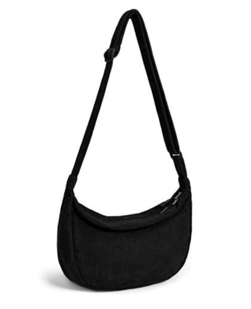 Crossbody Crescent Bag for Women Men Trendy, Crescent Sling Bag Corduroy-black