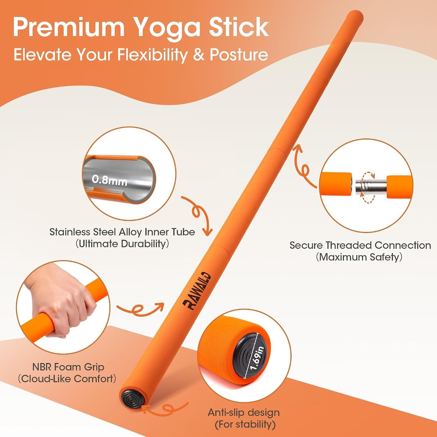 Yoga Stick, Upgraded 5ft Sturdy Steel Mobility Stick, Adjustable Exercise Equ…
