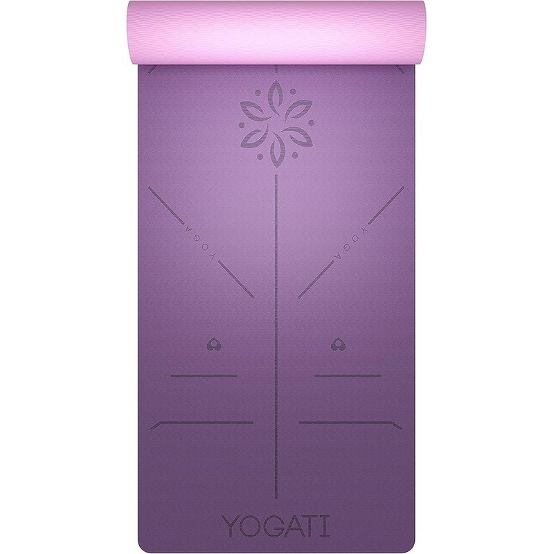 Non-Slip Yoga Mat W/ Alignment Lines TPE Dual Surface Fitness Pilates Training