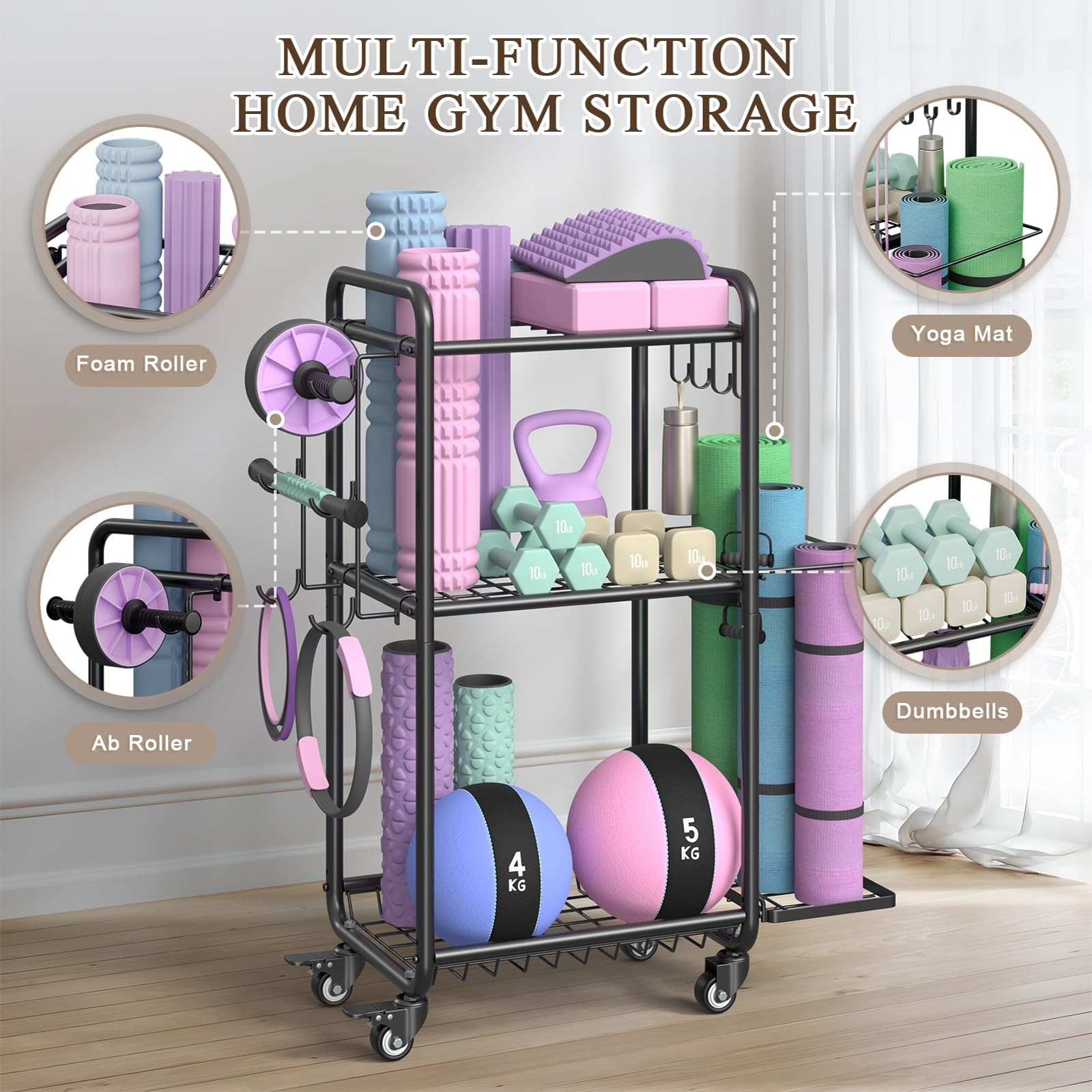 Multi-Functional Home Gym Storage Rack – Yoga Mat Storage Rack, Dumbbell Weig…