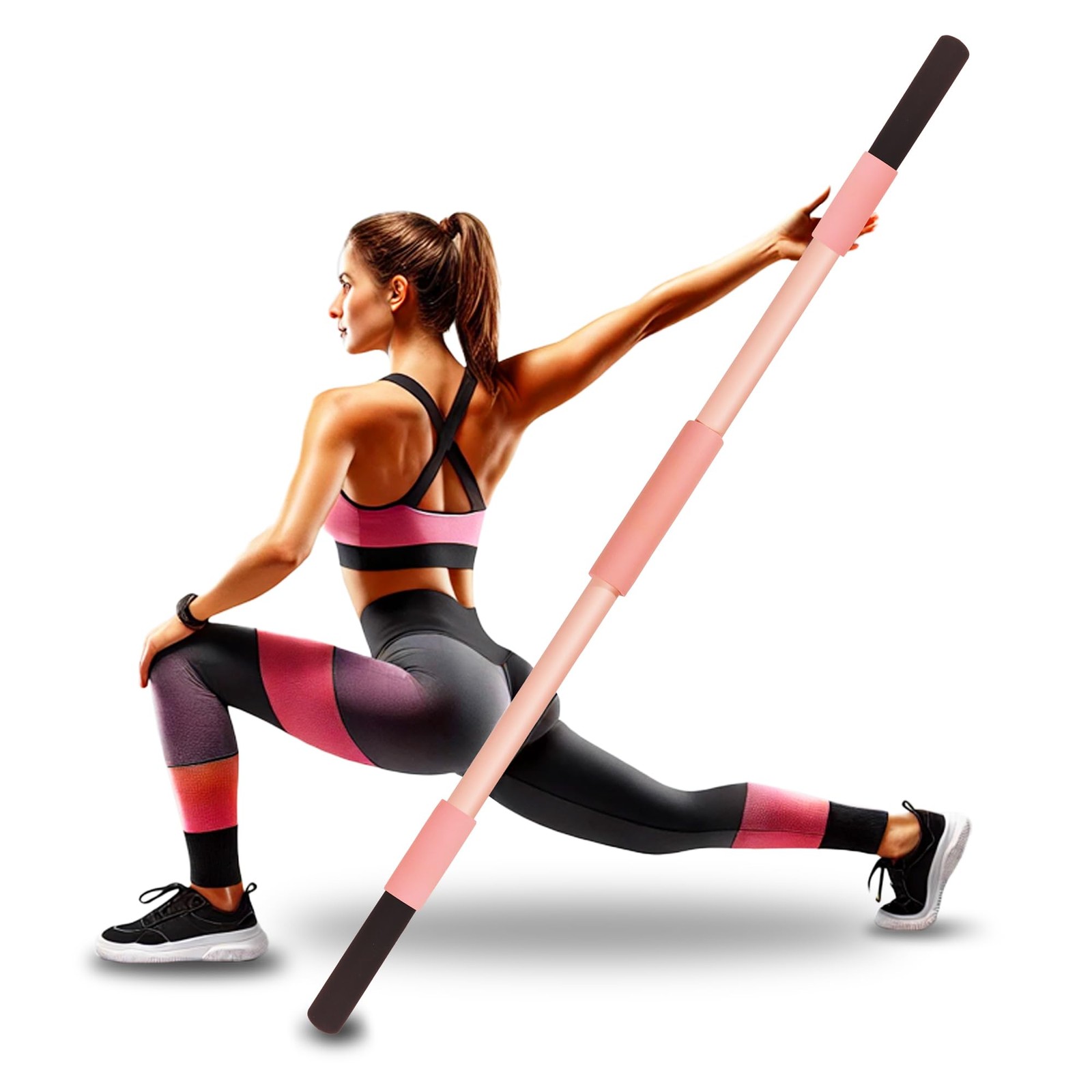 Pink Yoga Stick 58 Inch – Alloy Steel Stretching, Mobility & Exercise Stick w…