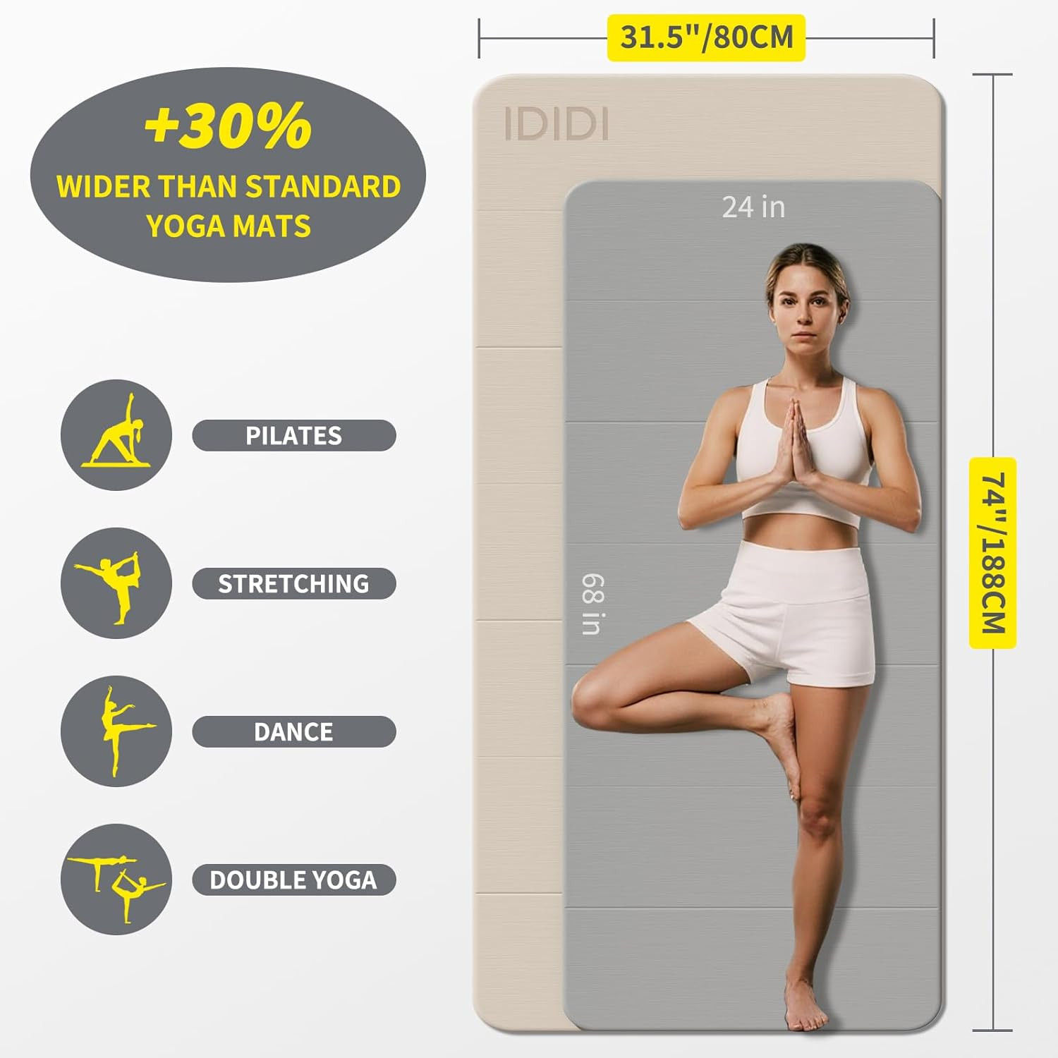 Foldable Yoga Mat Extra Thick & Large (74&Prime; X 31.5&Prime; X 0.32&Prime;), Double-Sided Non Sl
