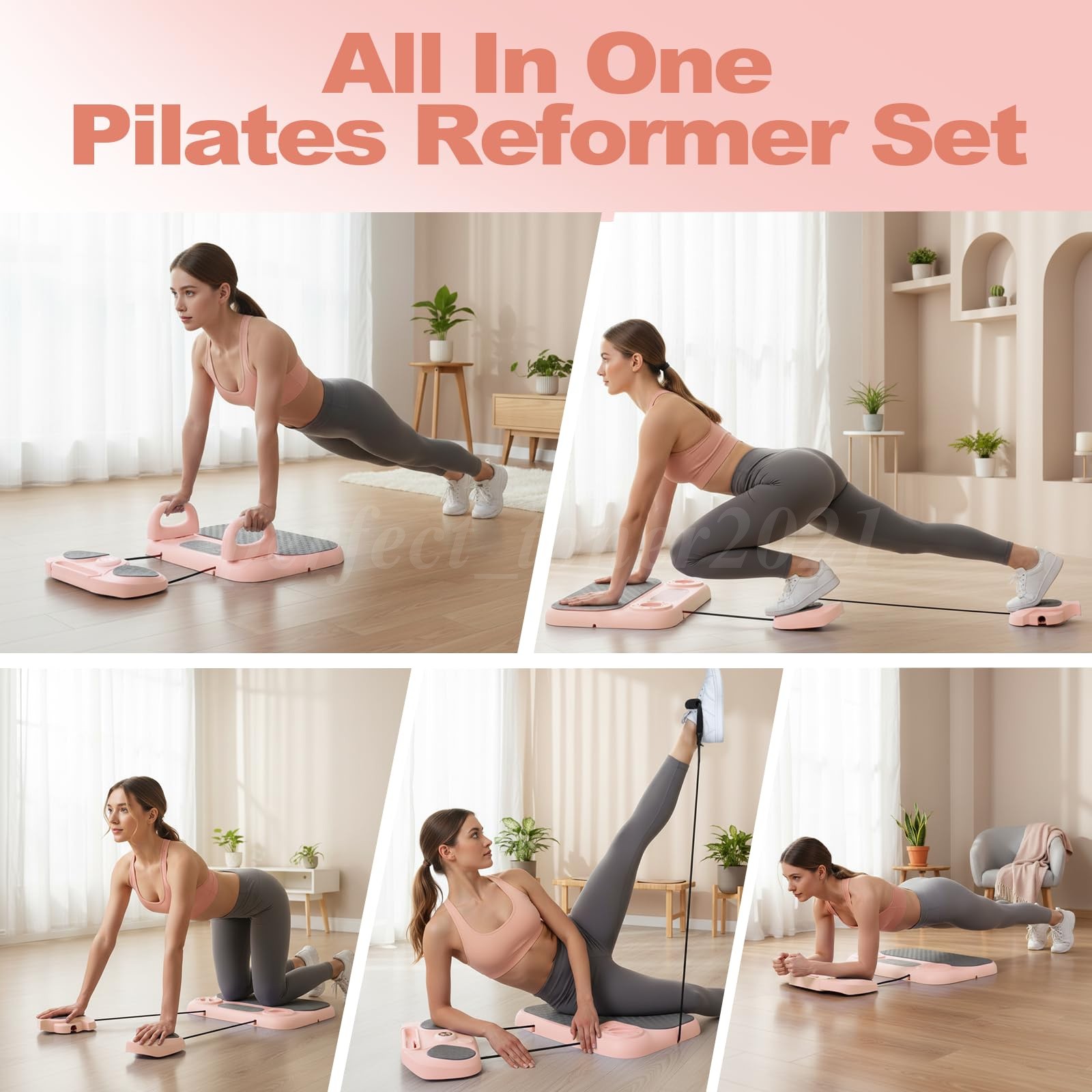 Premium Pilates Board – Multi-Purpose Foldable Pilates Reformer Set, Pink