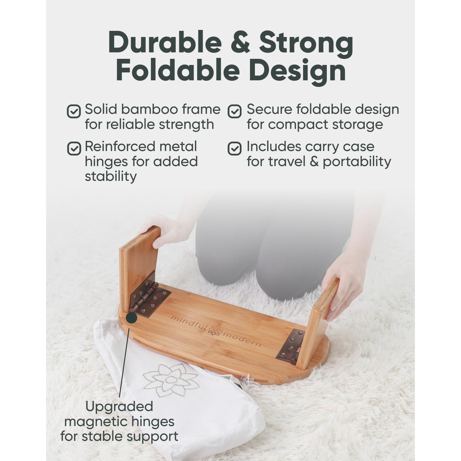 Folding Meditation Bench – Bamboo Kneeling Stool with Locking Magnetic Hinges –