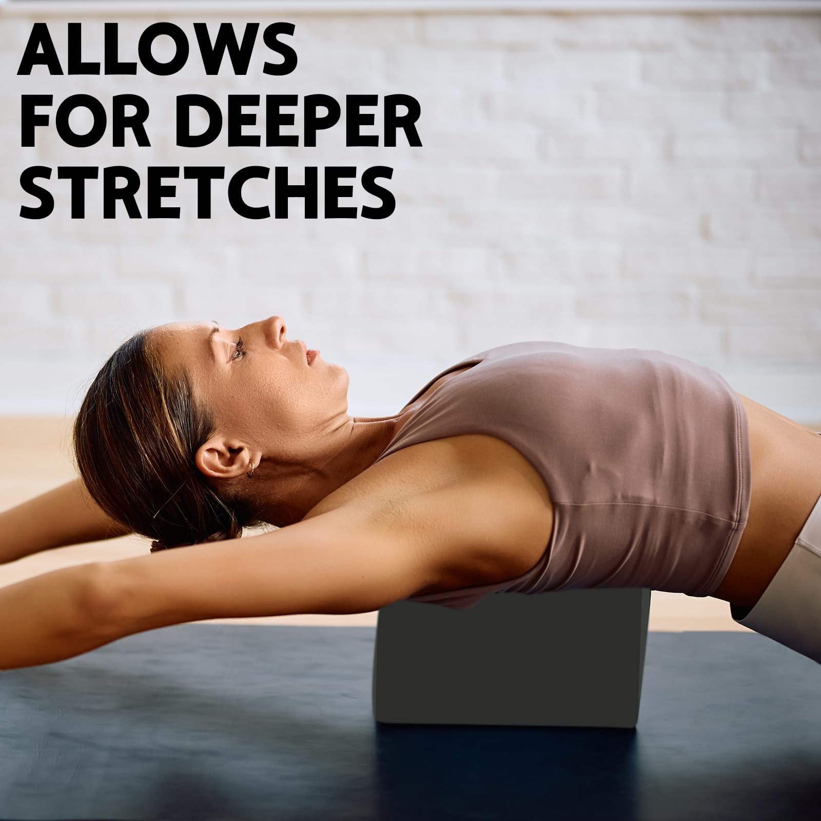 Yoga Block, Latex Free Foam, Beveled Edges, Pilates Stretching Support, Black