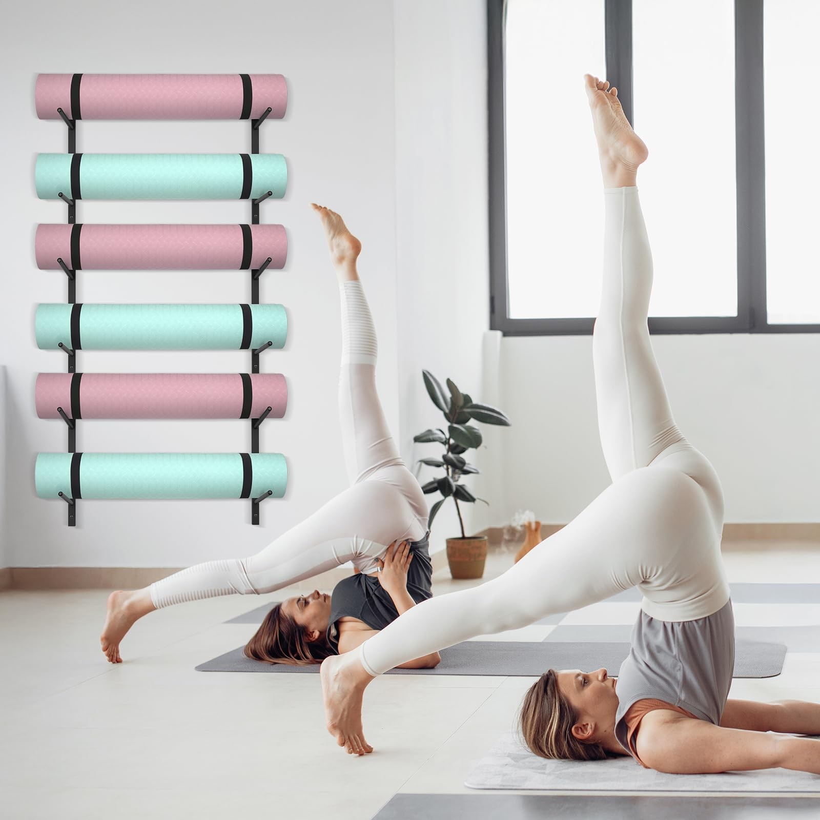 6 Tier Yoga Mat Rack,Yoga Mat Holder Wall Mount,Yoga Mat Storage Rack,Holds 3…