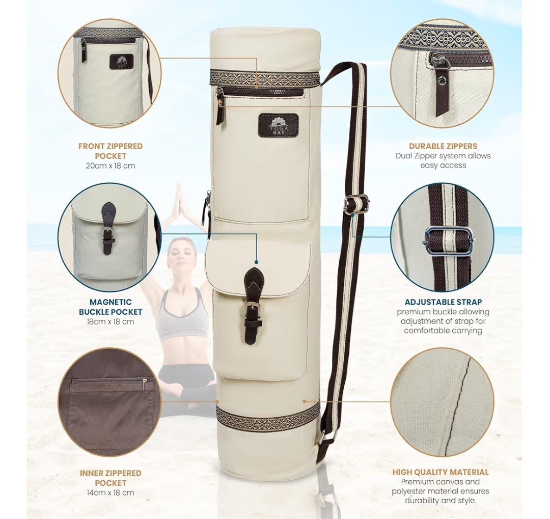 Aqua Blue Yoga Bay Mat Bag Premium Canvas Carrier Shoulder Carry Crossbody