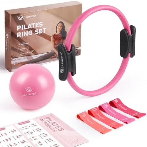 LIONSCOOL Pilates Ring Set – 14&Prime; Anti-Deformation Magic Circle with Padded Ha…