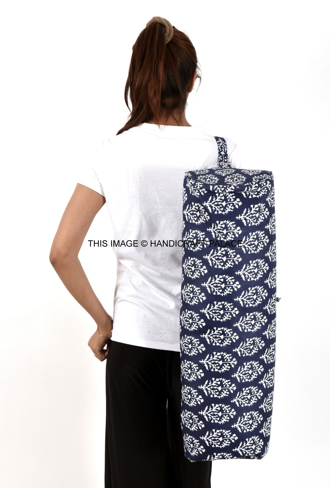 Indian 100%Cotton Floral Design Blue Yoga Bag Cross Body Bag Gym Bag Satchel Bag