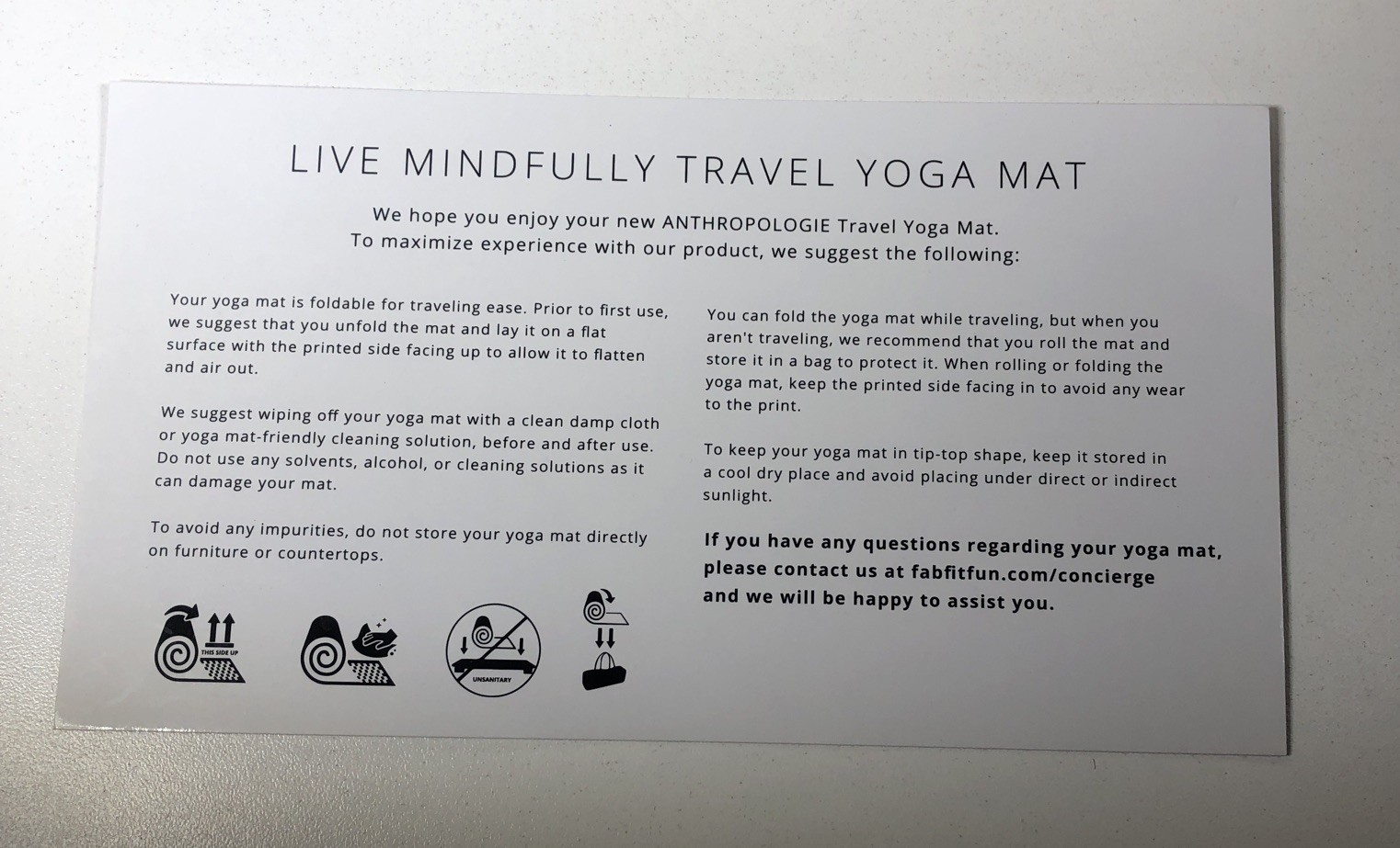 New ANTHROPOLOGIE 24” x 68” Blue & Purple Live Mindfully TRAVEL YOGA MAT