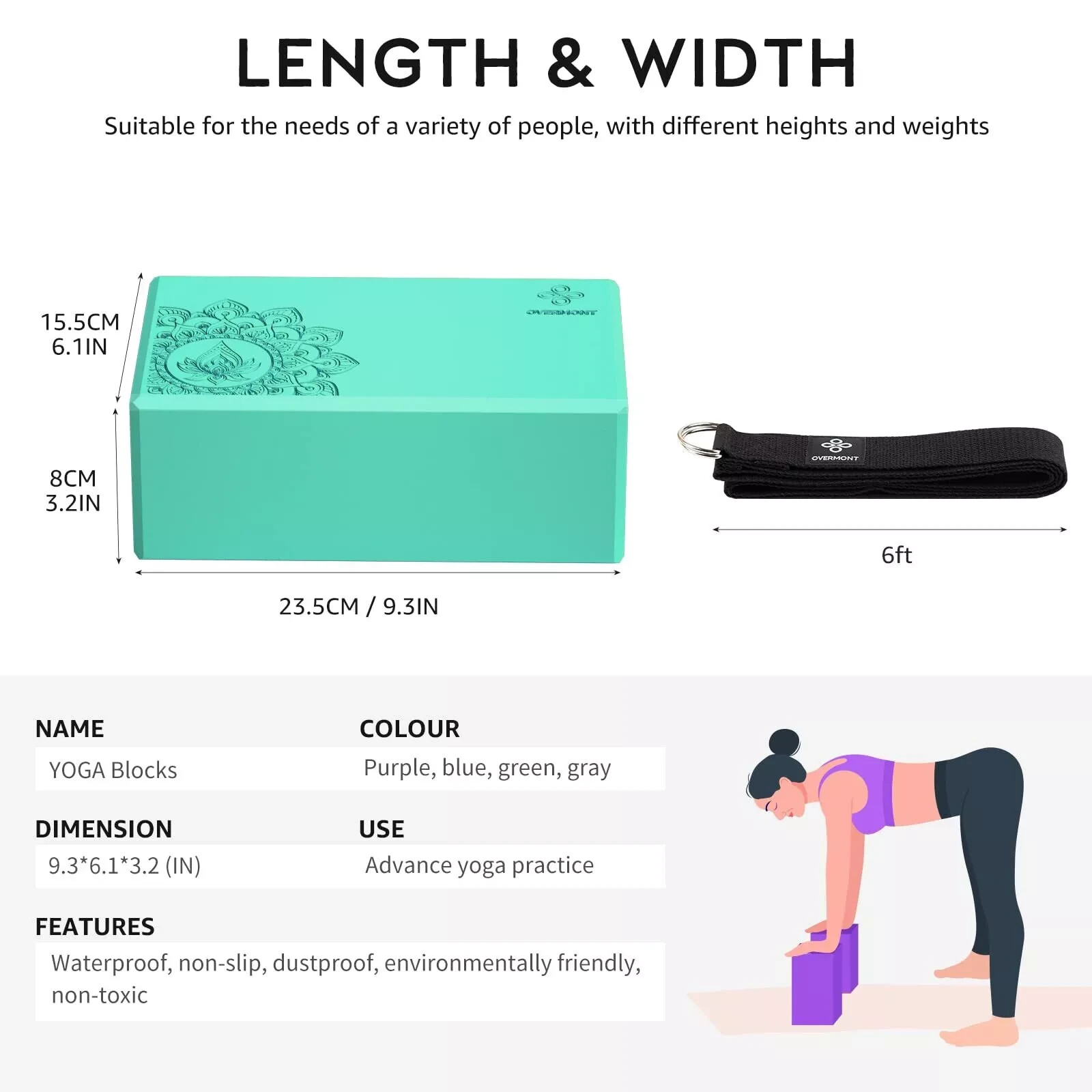 Yoga Block 2 Pack Supportive Latex-Free EVA Foam Soft Non-Slip Surface for Ge…